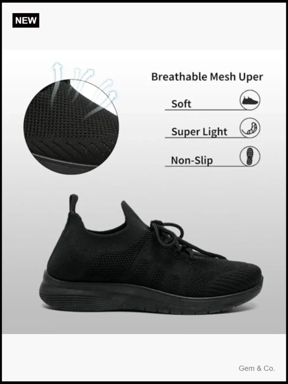 Lightweight Non Slip Walking Sneakers Memory Foam Breathable Mesh Slip On